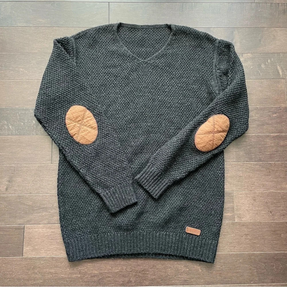 Vintage Wool Blend Dapper Knit Sweater with Elbow Pads Approx Men Women Small